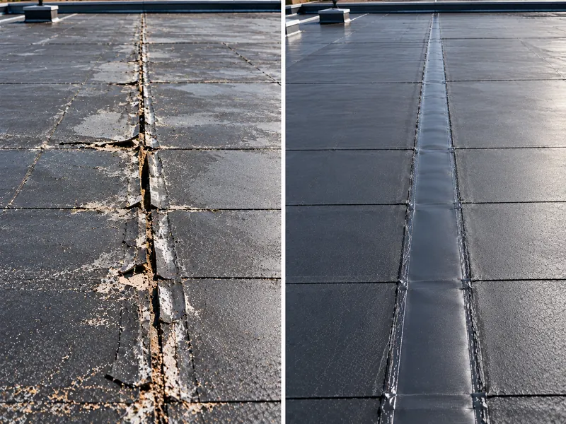 Flat roof seam repair in Meyerland before and after
